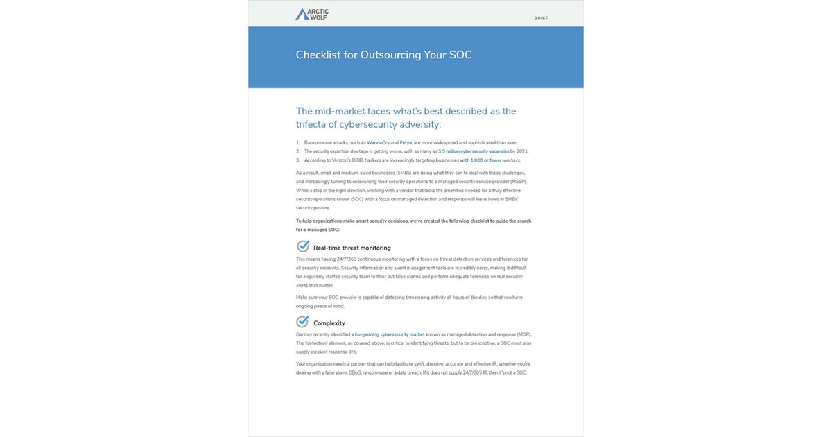 Checklist for Outsourcing Your SOC